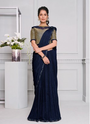 Blue Color Lyrca Designer Saree