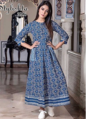 Blue Color Maslin Fancy Gown