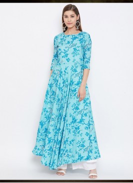 Blue Color Muslin Casual Wear Gown