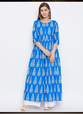 Blue Color Muslin Casual Wear Gown