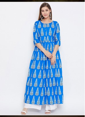 Blue Color Muslin Casual Wear Gown