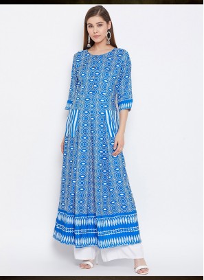 Blue Color Muslin Casual Wear Gown
