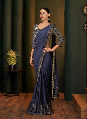 Blue Color Net And Lyrca Saree