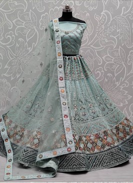 Blue Color Net Embroidered Bridal Lehenga