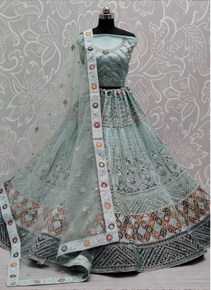 Blue Color Net Embroidered Bridal Lehenga