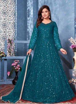 Blue Color Net Floor Length Suit