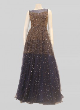 Blue Color Net Stone Work Ladies Gown
