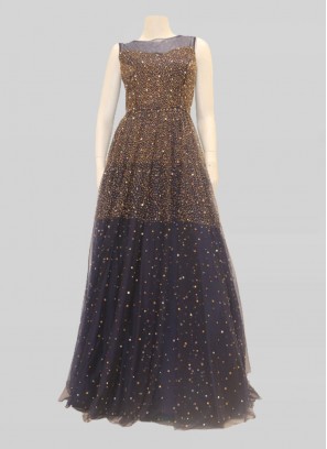 Blue Color Net Stone Work Ladies Gown