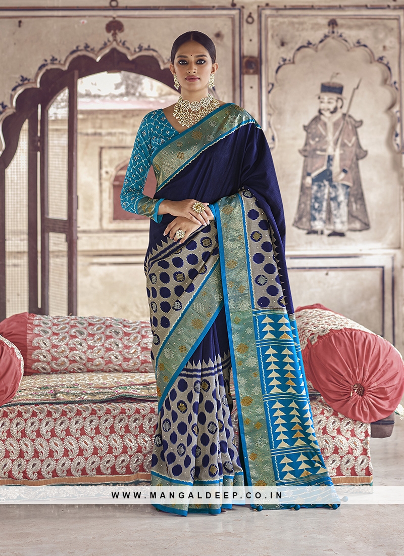 Blue Color Patola Silk Indian Wedding Saree