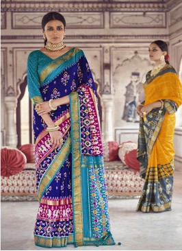 Blue Color Patola Silk Latest Wedding Sarees