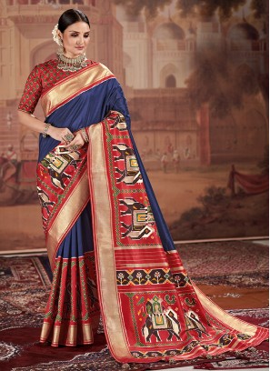 Blue Color Patola Silk Saree