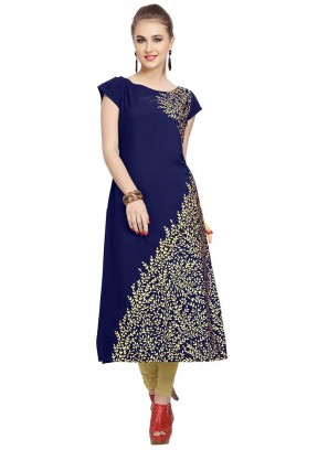 Blue Color Printed Crepe Kurti