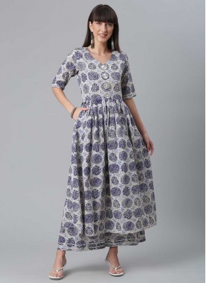 Blue Color Printed Kurti Pant