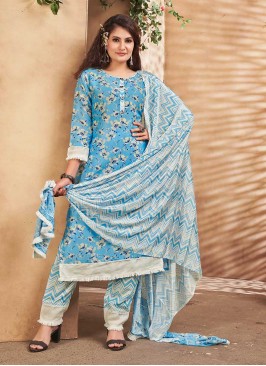 Blue Color Printed Maslin Readymade Suit