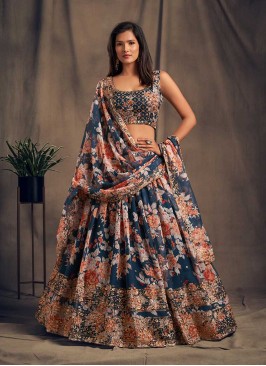 Blue Color Printed Party Wear Lehenga