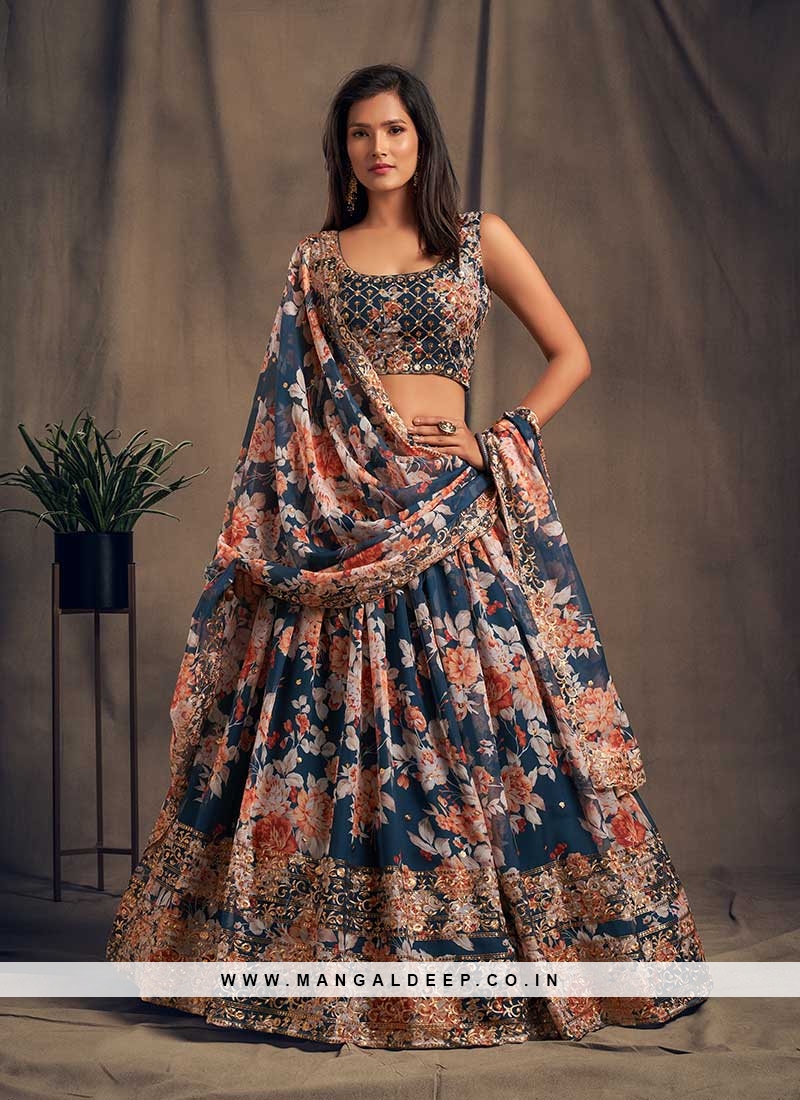 Blue Color Printed Party Wear Lehenga