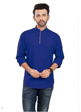 Blue Color Pure Cotton Short Kurta