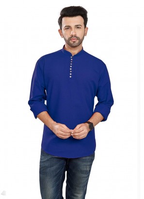 Blue Color Pure Cotton Short Kurta