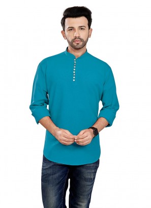 Blue Color Pure Cotton Short Kurta