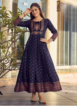 Blue Color Rayon Anarkali Gown
