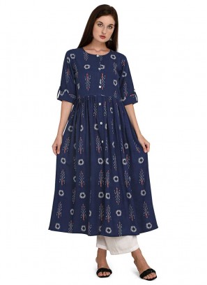 Blue Color Rayon Anarkali Kurta Set