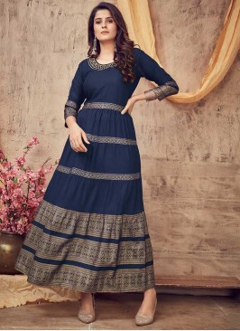 Blue Color Rayon Casual Wear Gown