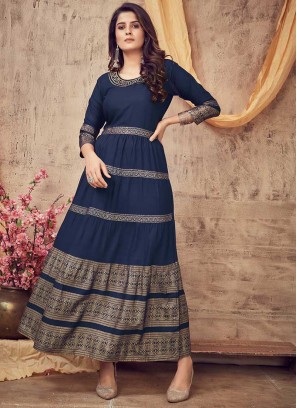 Blue Color Rayon Casual Wear Gown