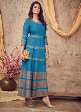 Blue Color Rayon Casual Wear Gown