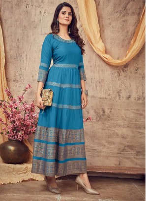 Blue Color Rayon Casual Wear Gown