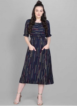 Blue Color Rayon Designer Kurti