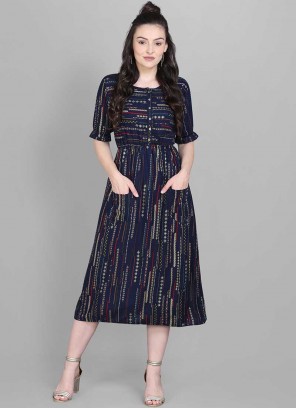 Blue Color Rayon Designer Kurti
