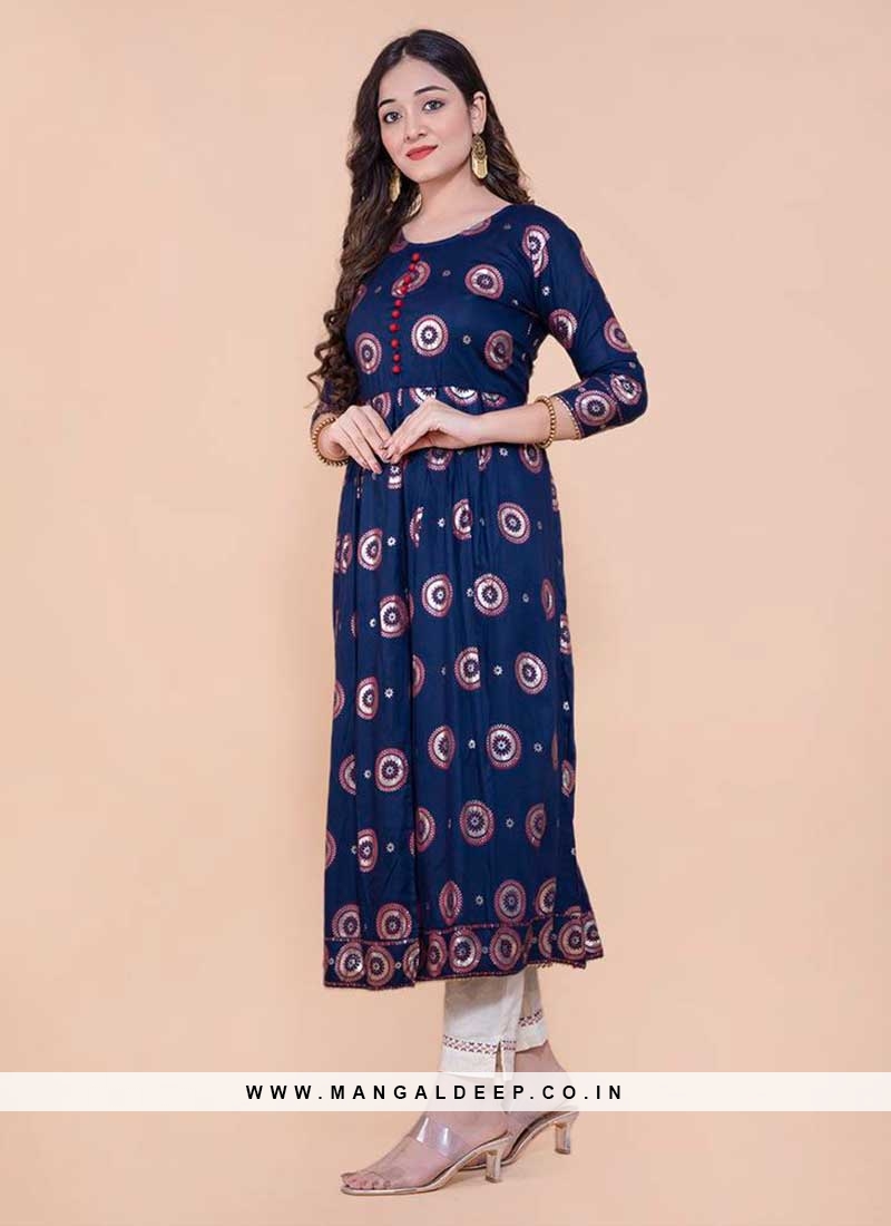 Blue Color Rayon Front Cut Style Kurti