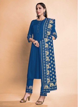Blue Color Rayon Girls Wear Suits