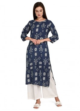Blue Color Rayon Kurta With Bottom