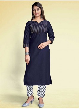 Blue Color Rayon Kurti Pants Set