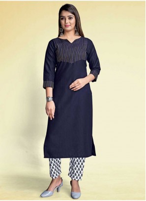 Blue Color Rayon Kurti Pants Set