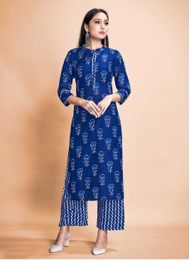 Blue Color Rayon Kurti Set
