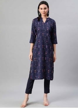 Blue Color Rayon Kurti With Bottom