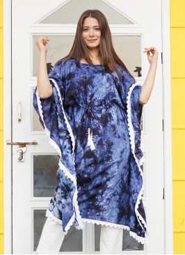 Blue Color Rayon Printed Kaftan