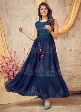 Blue Color Rayon Printed Kurti