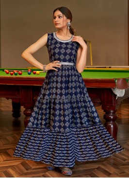 Blue Color Rayon Printed Kurti