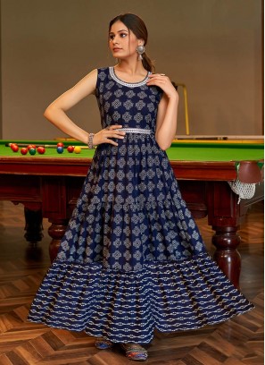 Blue Color Rayon Printed Kurti