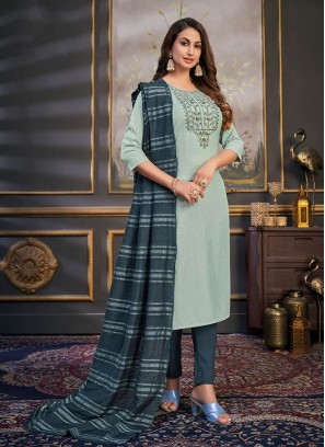 Blue Color Rayon Readymade Straight Suit