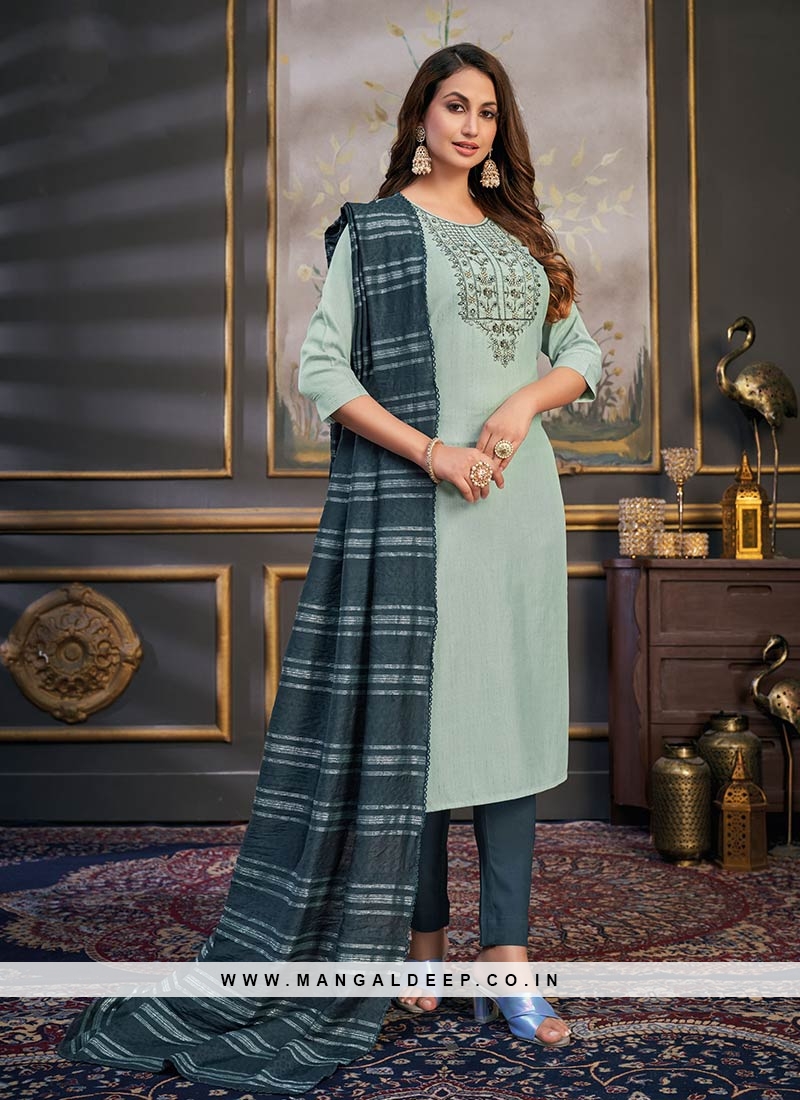 Blue Color Rayon Readymade Straight Suit