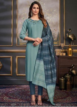 Blue Color Rayon Readymade Straight Suit