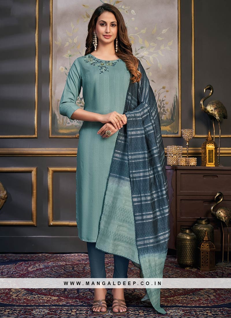 embroidered salwar kameez for women - Greenish Blue Color Ladies Suit -  Latest Salwar Kameez - Gifts and Dress for Her