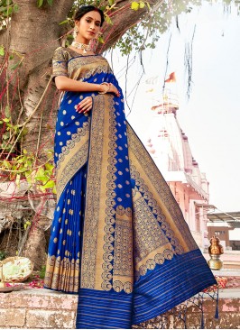 Blue Color Saree In Silk