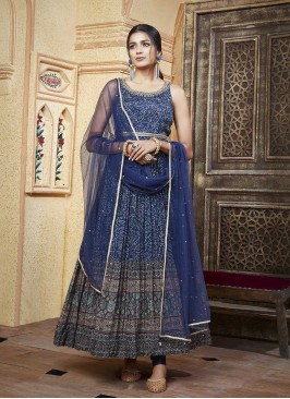 Blue Color Satin Silk Anarkali Suit