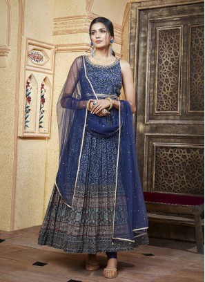 Blue Color Satin Silk Anarkali Suit