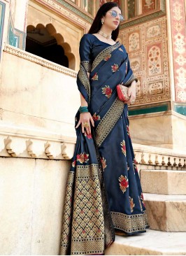 Blue Color Satin Silk Saree